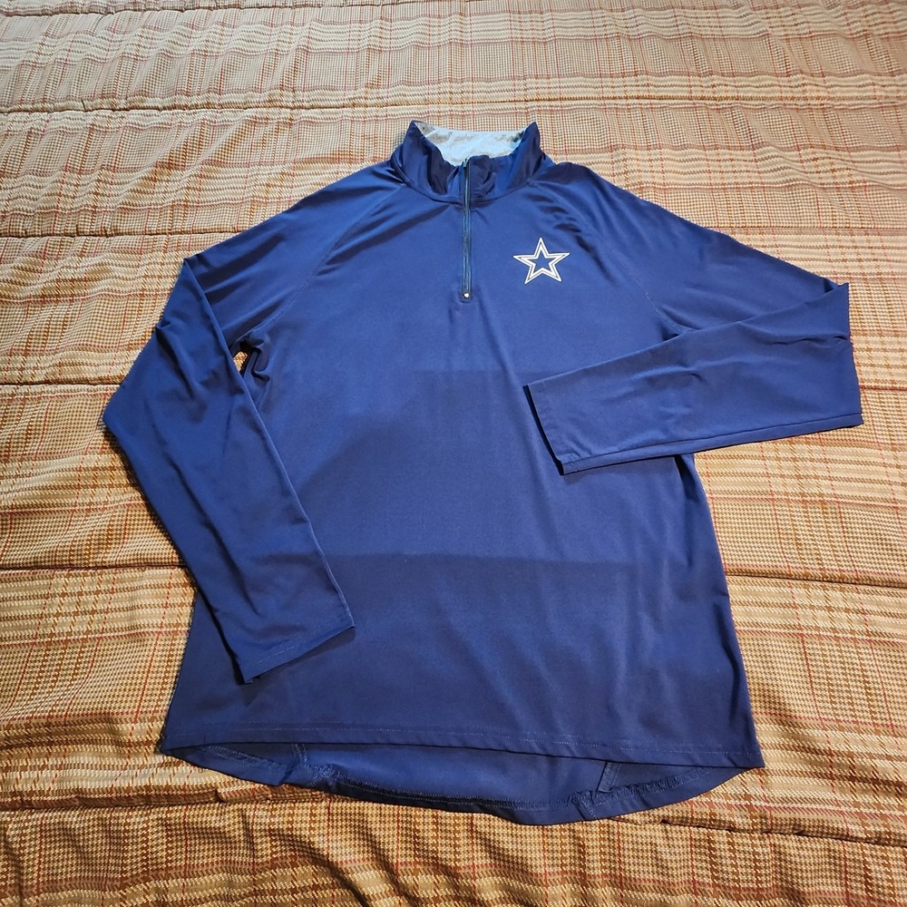 Dallas Cowboys Men Large Quarter Zip Performance Pullover Shirt Navy Blue Stretc